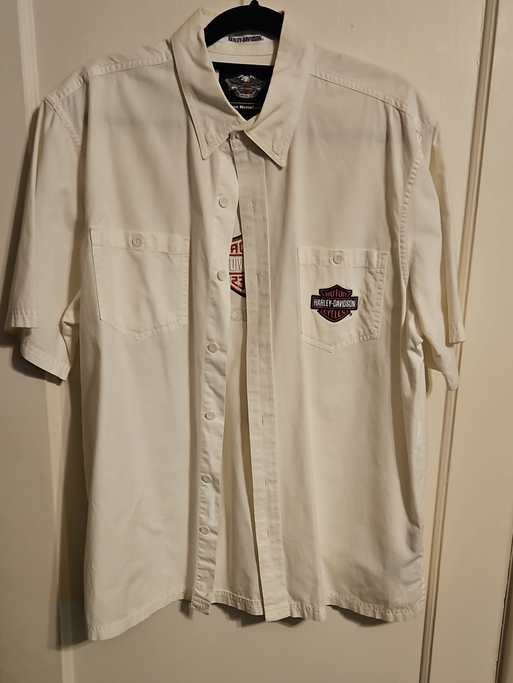 Harley-Davidson Cream Short Sleeve Button-Up Shirt with Chest Patch